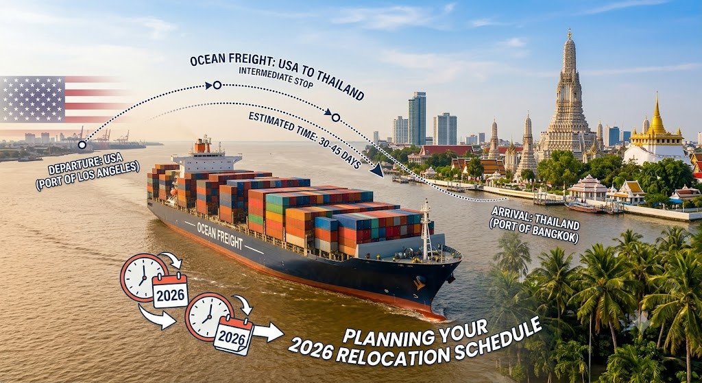 Ocean freight shipping time from USA to Thailand